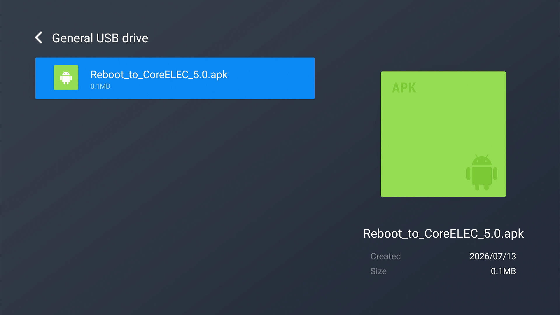Install Reboot to CoreELEC apk